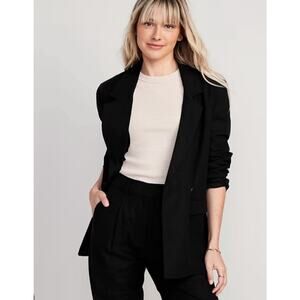 Old Navy Double-Breasted Linen Blazer Women’s XS Black‎ Office Siren Career